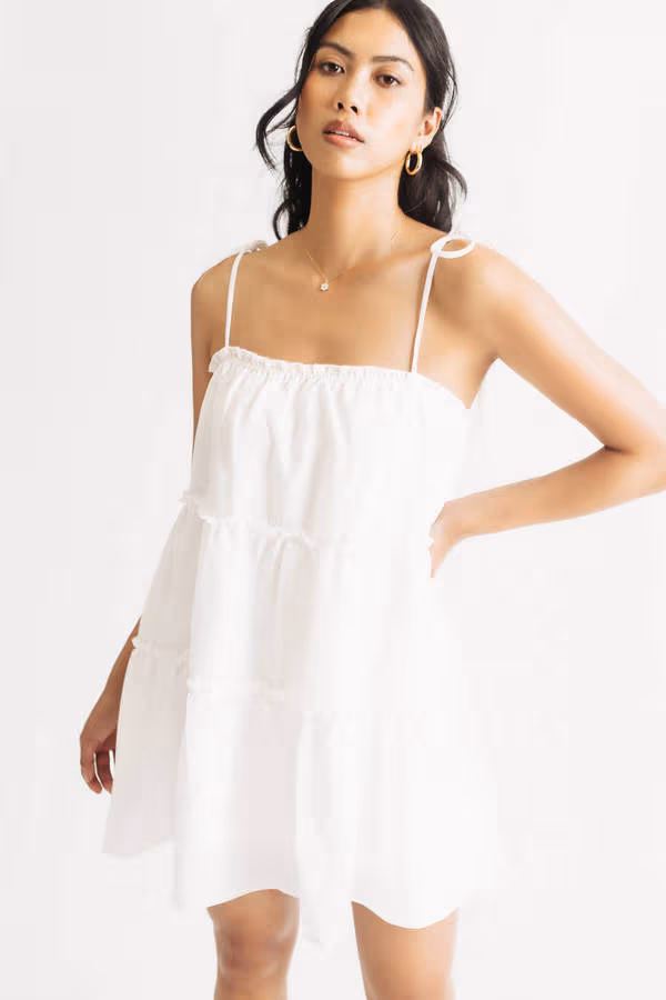 Spring Fling Off White Tiered Babydoll Mini Dress