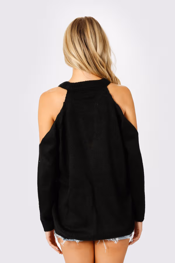 Alia Cold Shoulder Sweater - Black