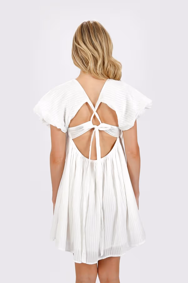 Marcelle Open Back A-line Mini Dress - White