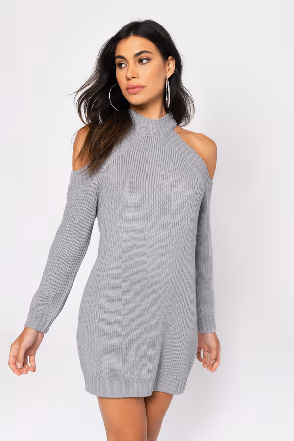 Half Thought Cold Shoulder Sweater Mini Dress - Black