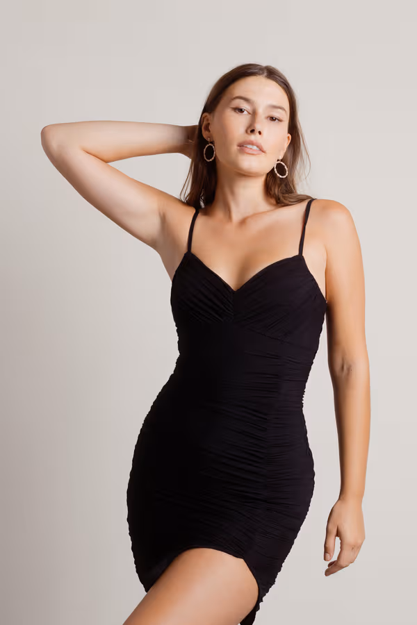 Keep It Up Ruched Bodycon Mini Dress - Camel