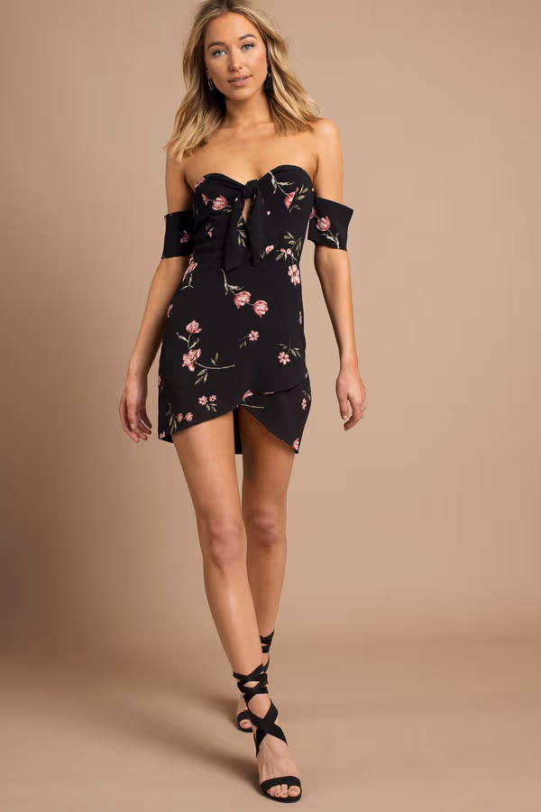 Fiona Floral Off The Shoulder Mini Dress - Black Multi