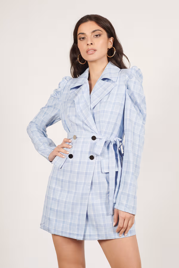 Future Wave Belted Blazer Mini Dress - Light Blue
