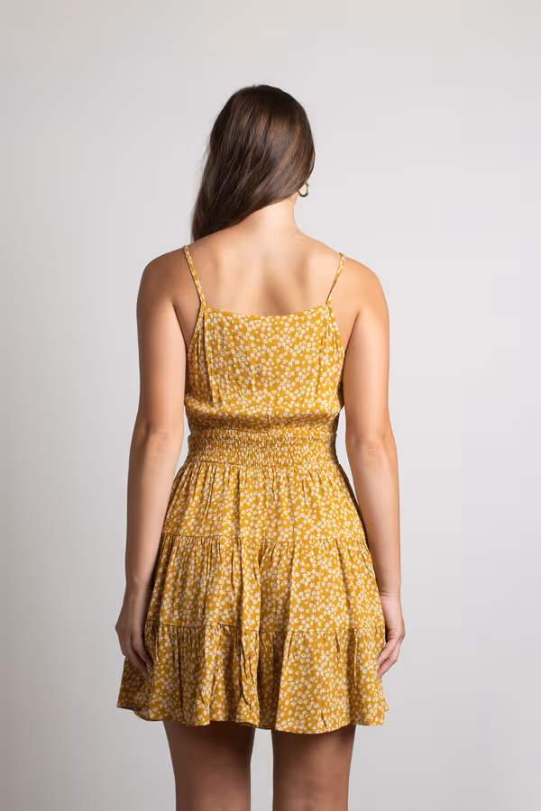 West Coast Sun Floral Skater Mini Dress - Yellow