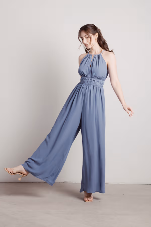 Ashlee Shirred Waist Jumpsuit - Blue