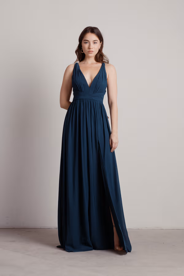 All I Ever Need Deep V High Slit Maxi Dress - Burgundy