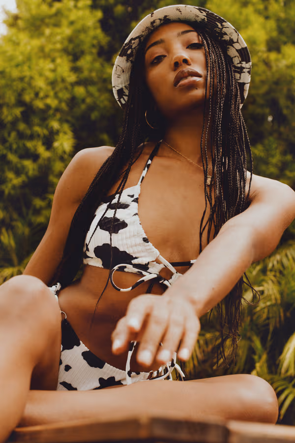 Deja Moo Lace Up Bikini Set - White Multi