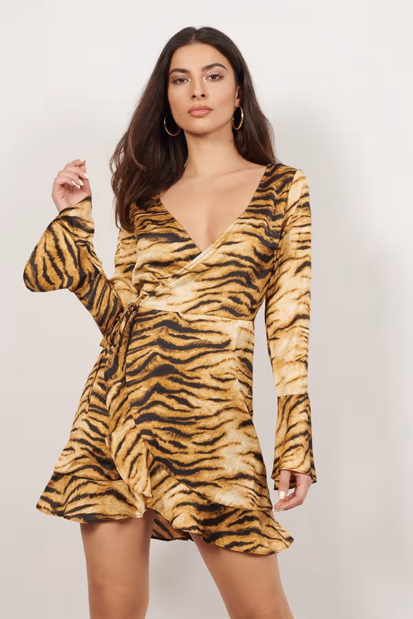 Roaring Night Tiger Print Wrap Mini Dress - Multi