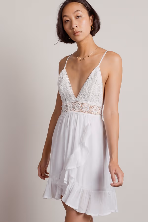 All The Right Reasons Crochet Bust Skater Mini Dress - Off White