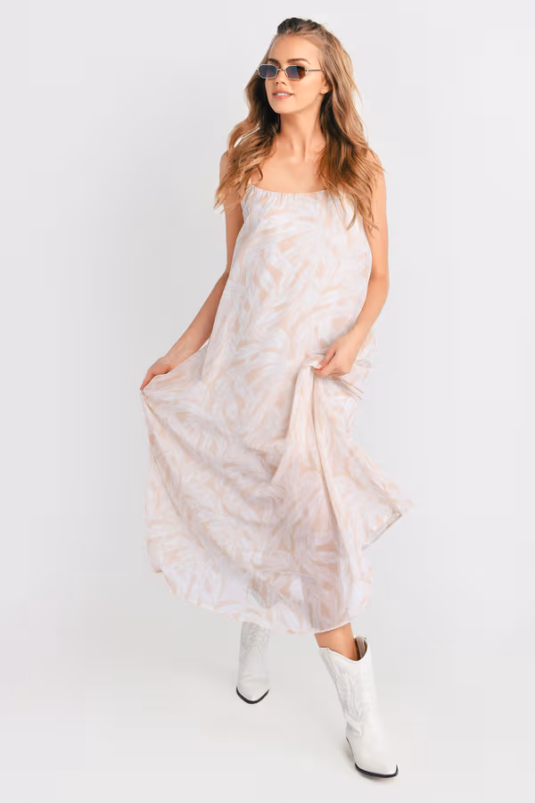 Dallas Leaf Print Open Back Maxi Dress - White Multi