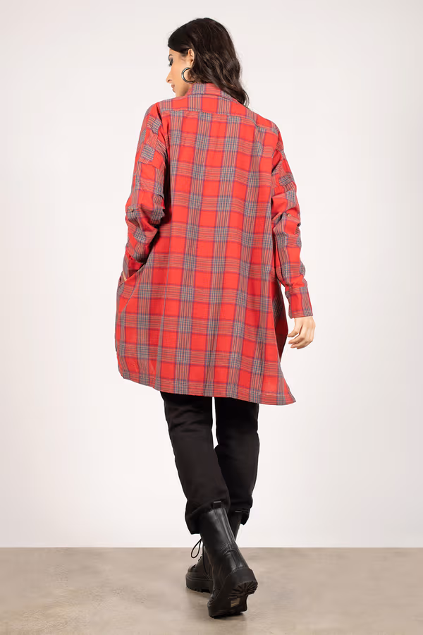 Plaid To The Bone Button Up Top - Red