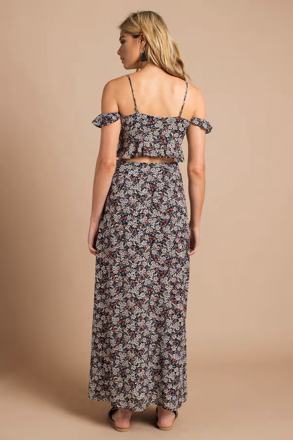 Lost + Wander Flora Floral Maxi Skirt - Black