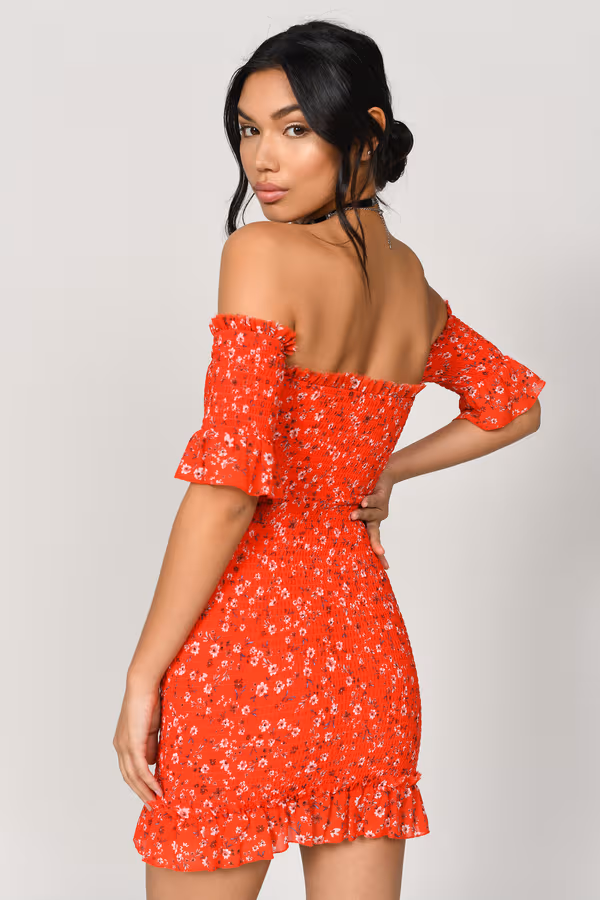 Heidi Floral Smocked Mini Dress - Red