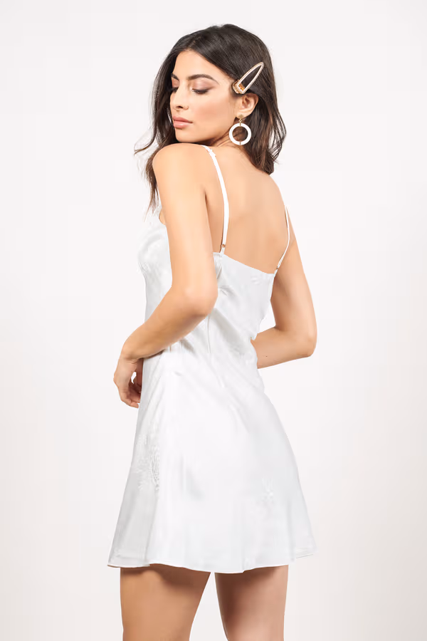 Kaia Satin Jacquard Shift Mini Dress - White