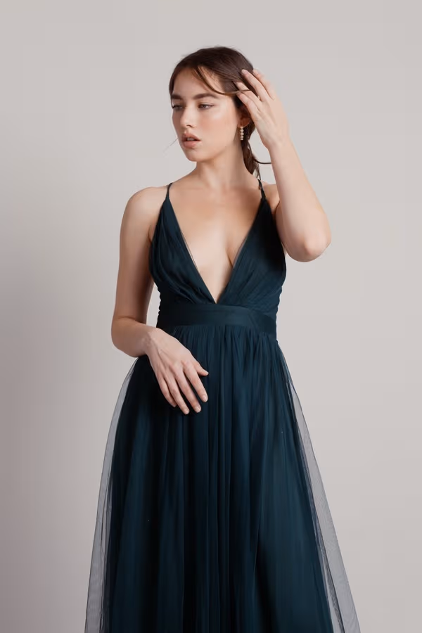 Here To Slay Plunging High Slit Maxi Dress - Navy