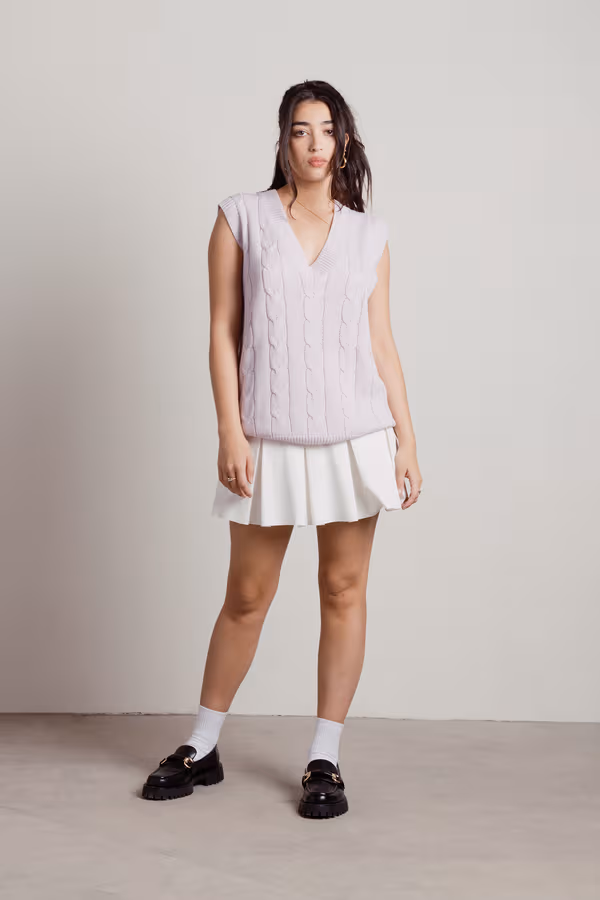 Studious Cable Knit Sweater Vest - Purple