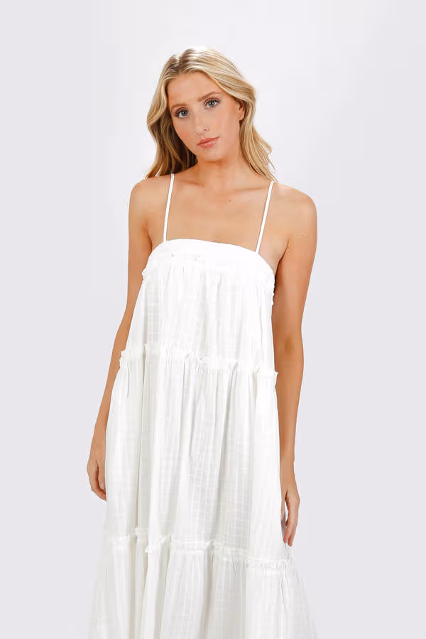 Julianne Chiffon Tiered Maxi Dress - White
