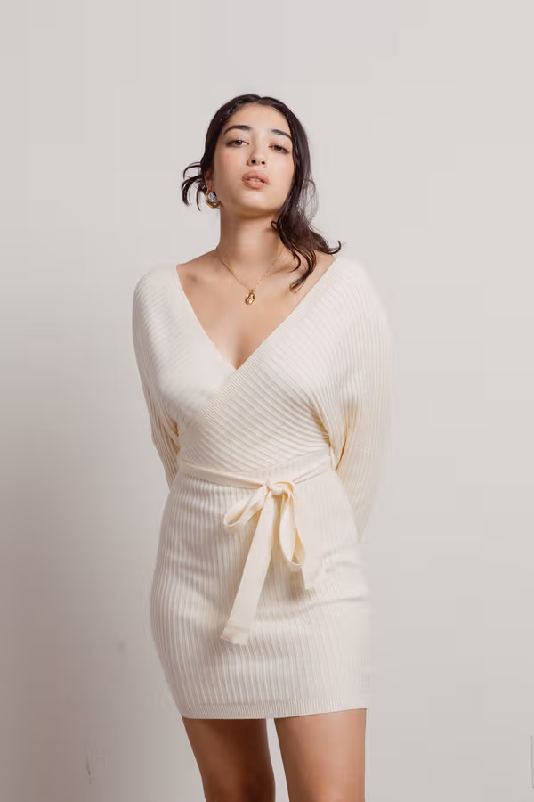 Marie Off The Shoulder Sweater Mini Dress - Ivory