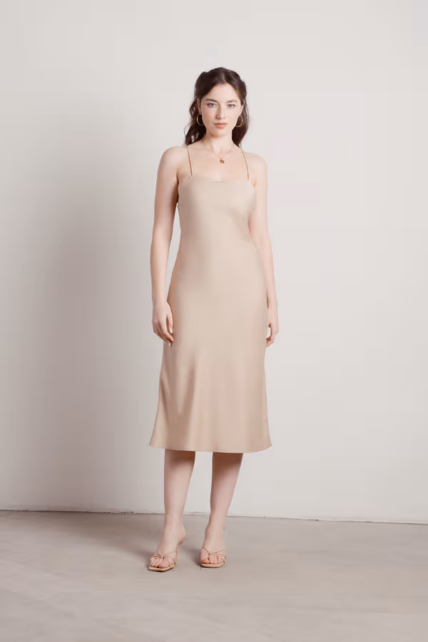 Liora Satin Cross Back Midi Dress - Black