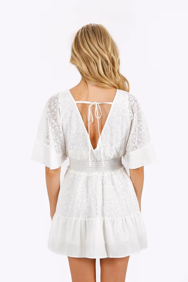 Jayanne Lace Flutter Sleeve Mini Dress - White