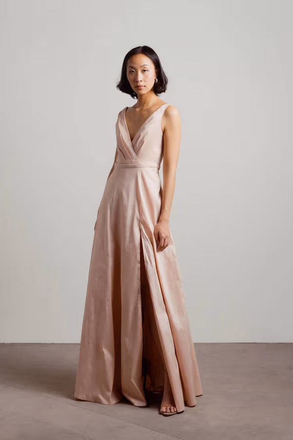 Fall For You Satin Surplice Maxi Dress - Blush