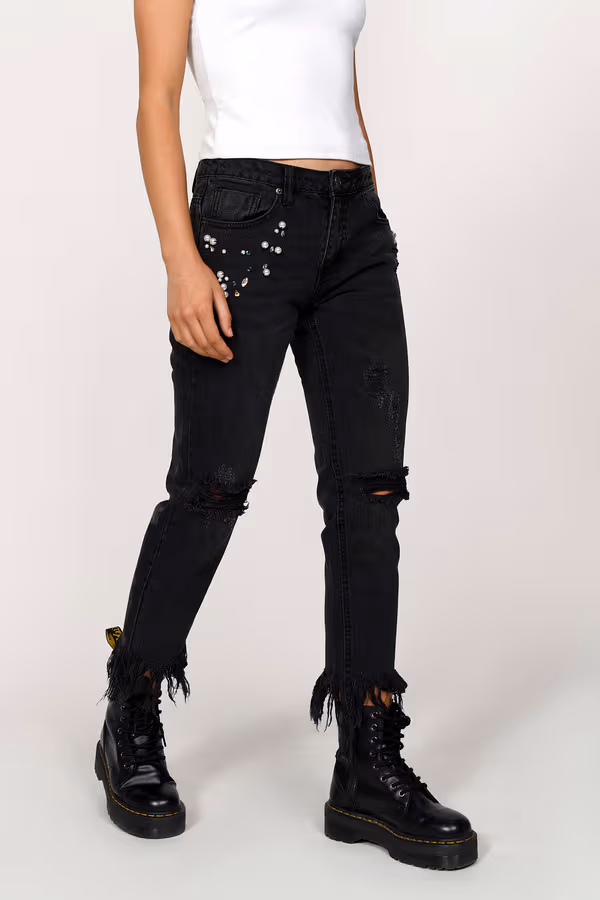 Trust Me Frayed Jeans - Black