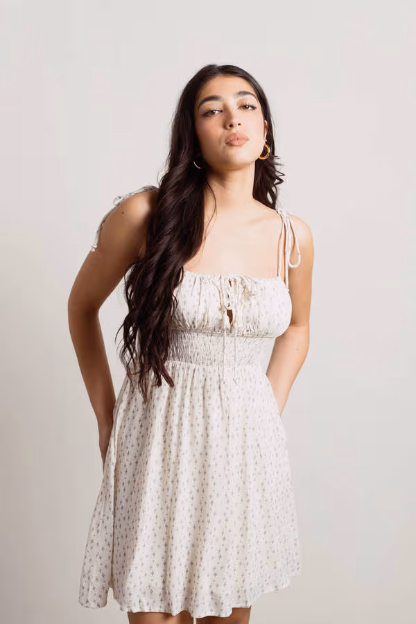 Summer Of Love Floral Smocked Mini Dress - Ivory