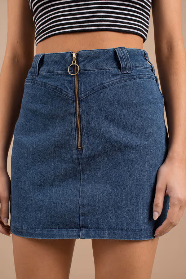 Finders Keepers Slide Denim Mini Skirt - Blue