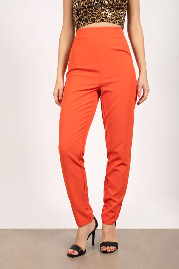 Jennie High Waist Pants - Red Orange