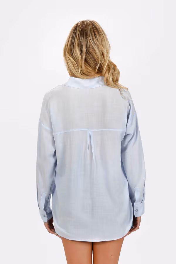 Baylor Button Up Top - Pale Periwinkle