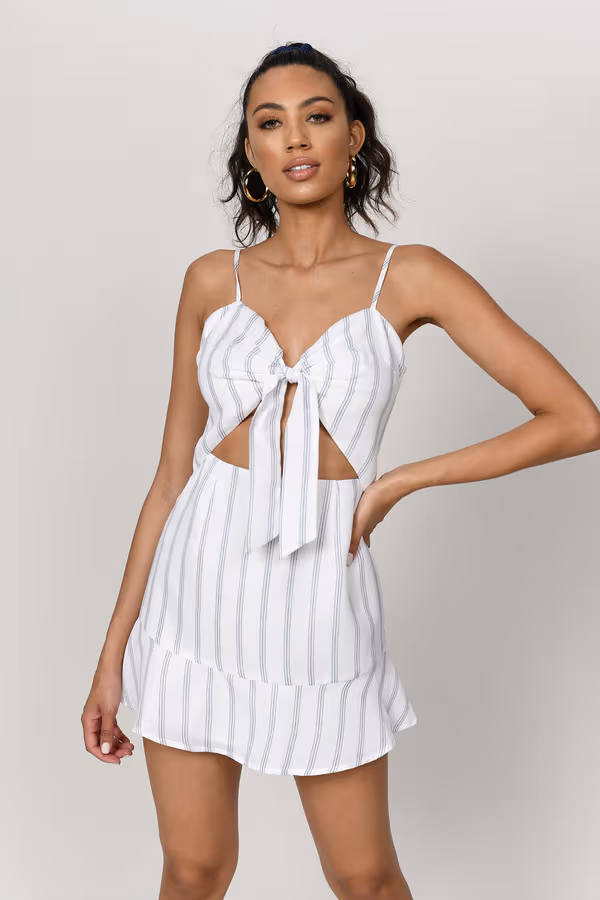 Knot Together Stripe Cutout Mini Dress - Navy and White