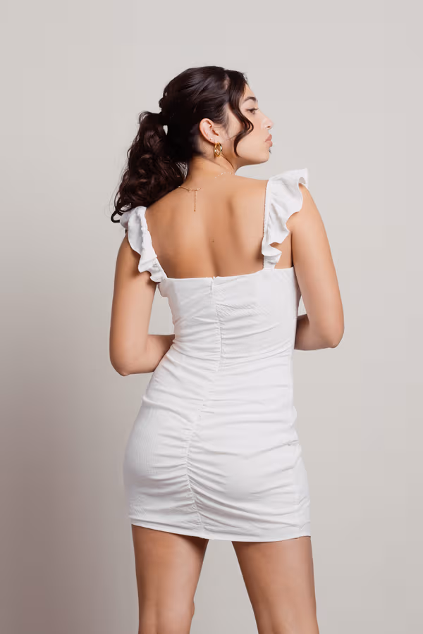 Sunny Days Ruffled Sleeve Bodycon Mini Dress - Off White