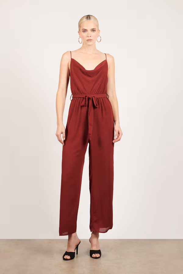 Cross The Line Cowl Neck Jumpsuit - Wine
