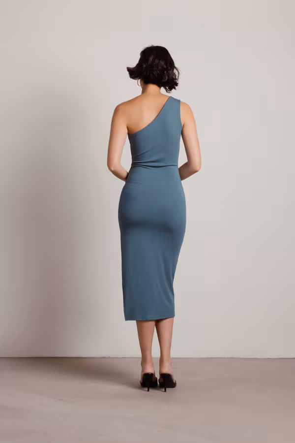 Riviera One Shoulder High Slit Midi Dress - Balsam Green