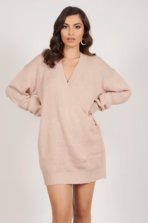 Winter Romance Oversized Sweater Mini Dress - Blush