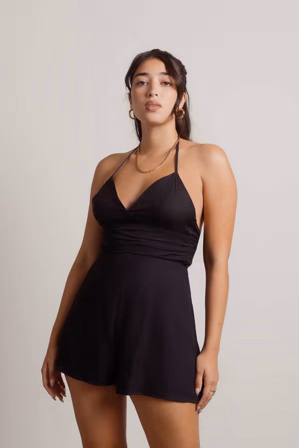 Close To Me Halter Romper - Black
