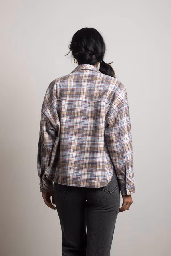 So Lucky Plaid Shacket - Cream Multi