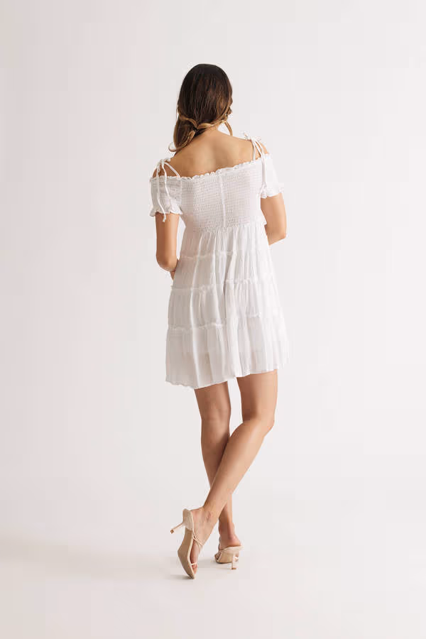 Jaida Off The Shoulder Tiered Mini Dress - Ivory
