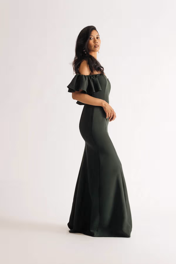 Alara Ruffle Off the Shoulder Maxi Dress - Emerald