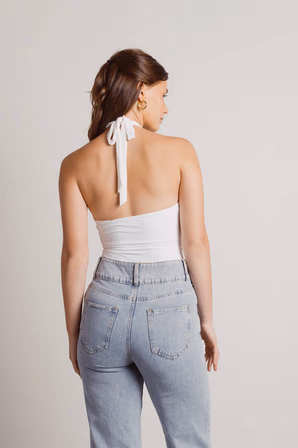 Keep Your Secrets Cross Halter Bodysuit - White