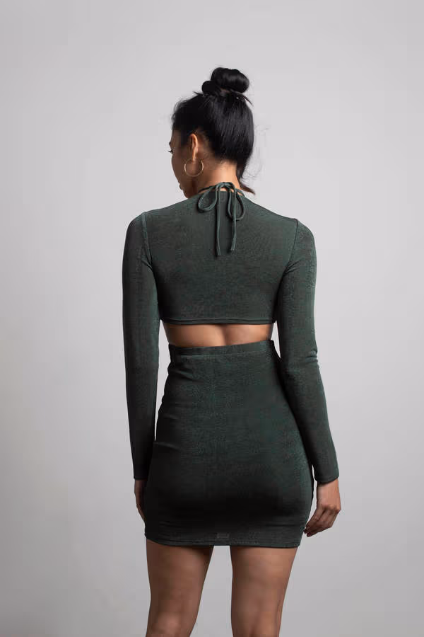 Reach Out Halter Cutout Mini Dress - Dark Green