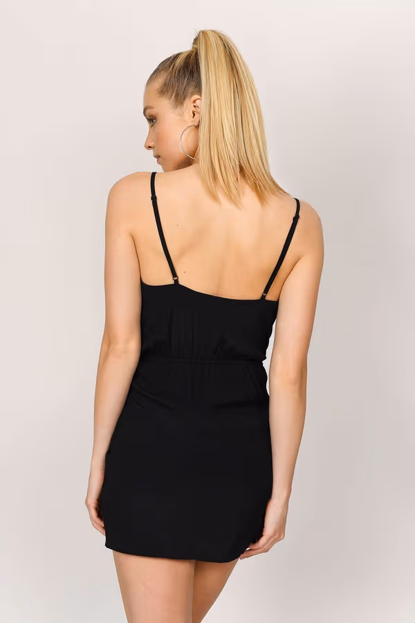 Isabella Plunging Wrap Mini Dress - Black