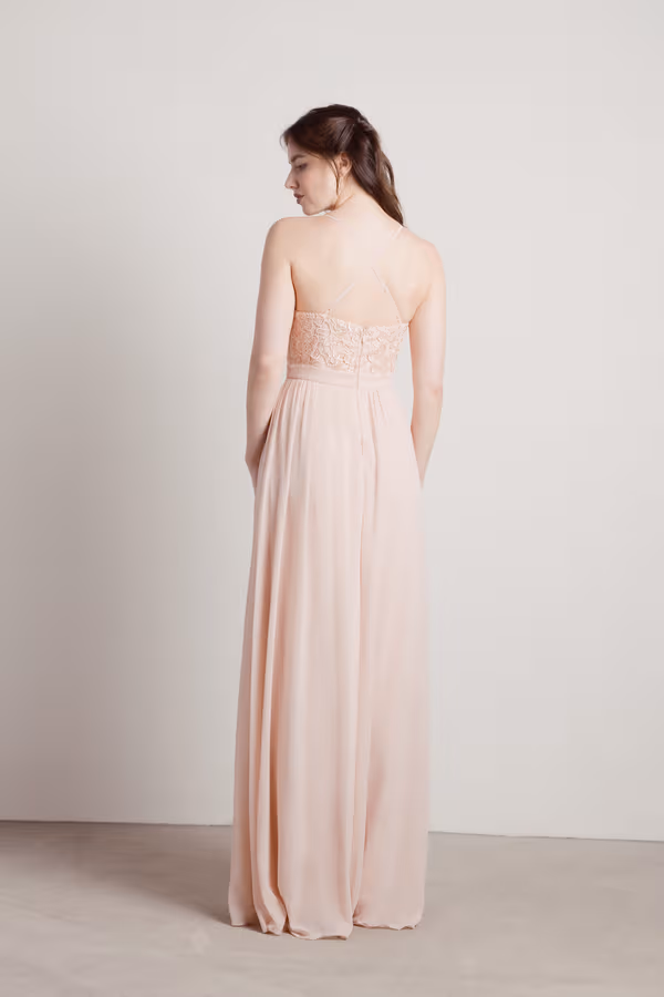 Forget Me Not Lace High Slit Maxi Dress - Blush