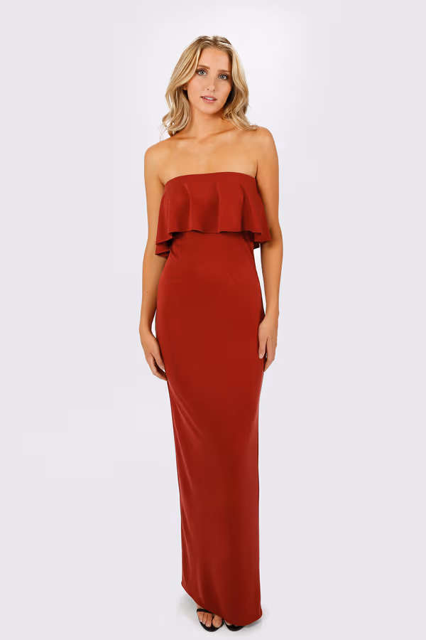 Milan Strapless Back Slit Maxi Dress - Red