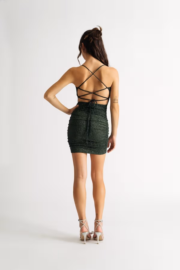 Caught Your Eye Glitter Bodycon Mini Dress - Hunter Green