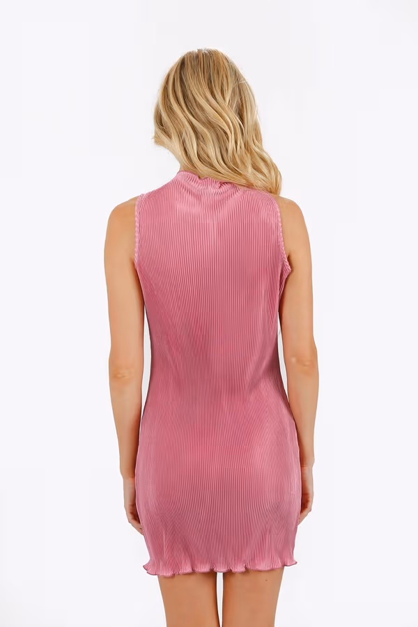Color of Passion Twist Pleated Mini Dress - PINK