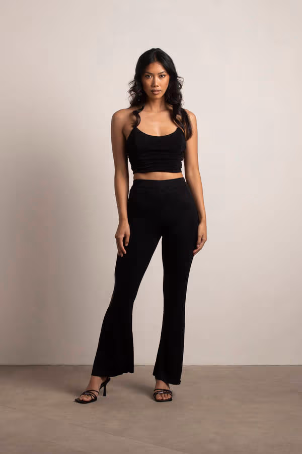 Adalynn Ribbed Pants - Black