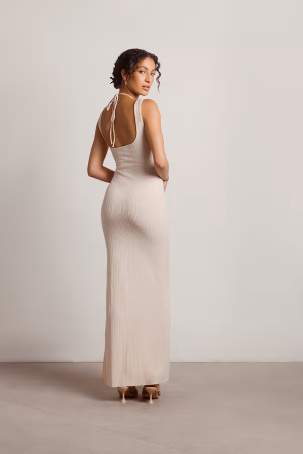 No Problem Ribbed Cutout Maxi Dress - Brown