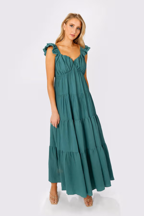 Mary Jane Tiered Ruffled Sleeves Maxi Dress - Lilac