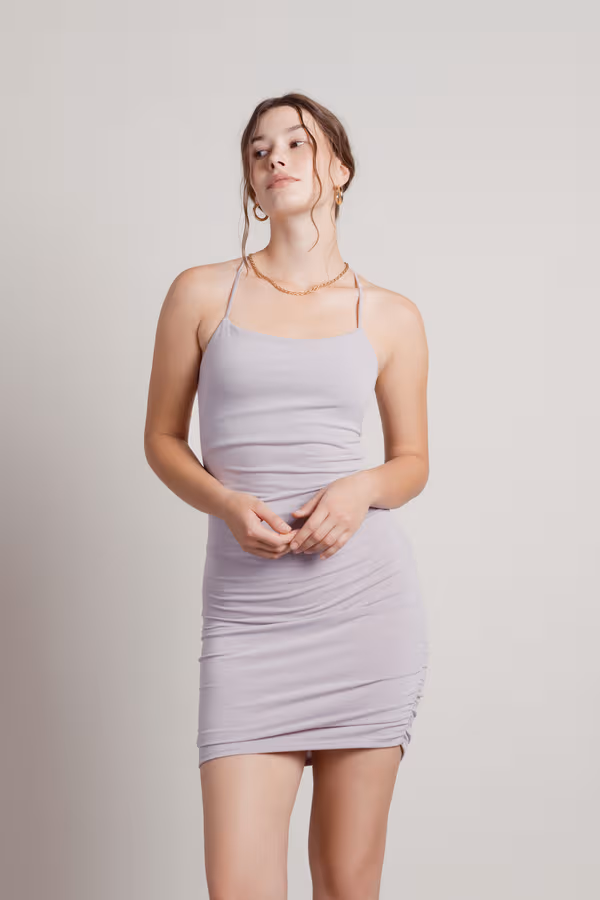 Cailie Cross Back Bodycon Mini Dress - Lilac